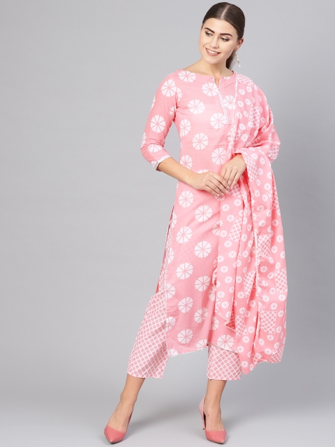 

Ishin Women Pink & White Block Print Kurta with Palazzos & Dupatta