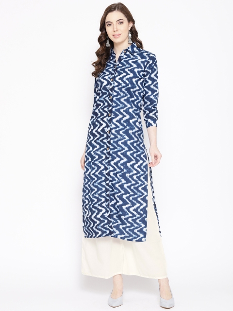 

Fabriko Women Navy Blue & Off-White Printed Kurta with Palazzos