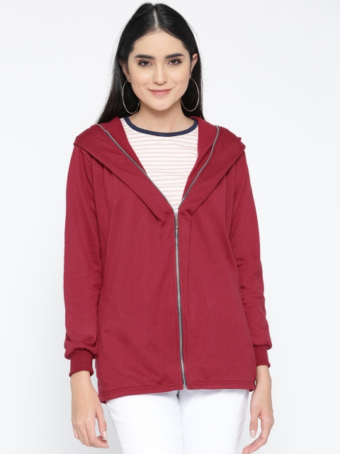 

Belle Fille Women Maroon Solid Hooded Sweatshirt