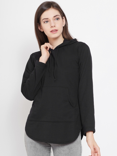 

Belle Fille Women Black Solid Hooded Sweatshirt