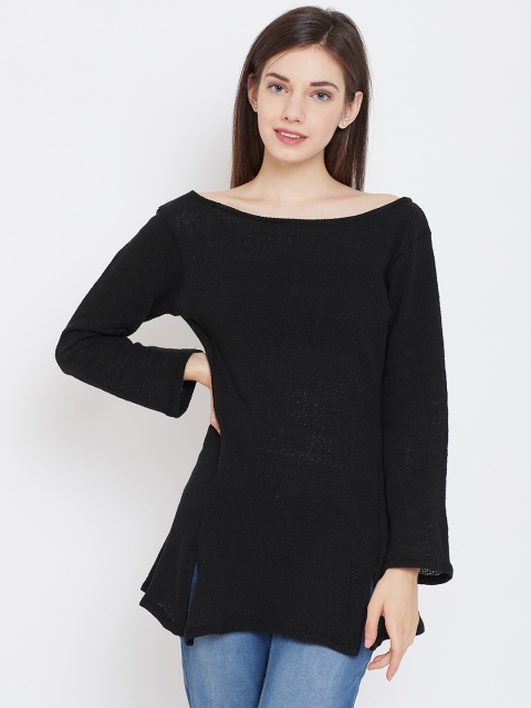 

Belle Fille Women Black Self Design Winter Pure Cotton Top