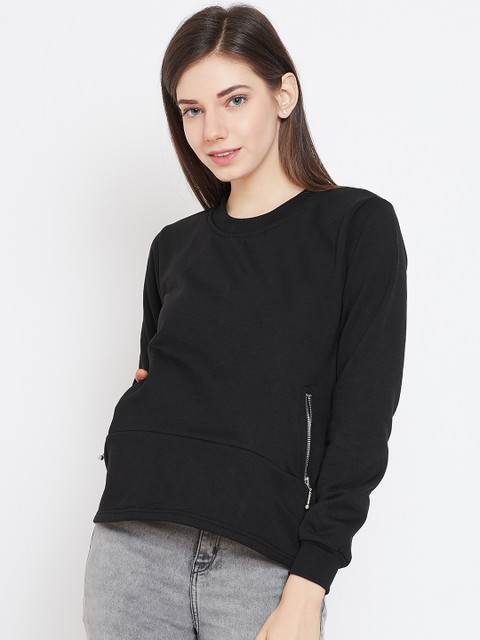 

Belle Fille Women Black Solid Sweatshirt