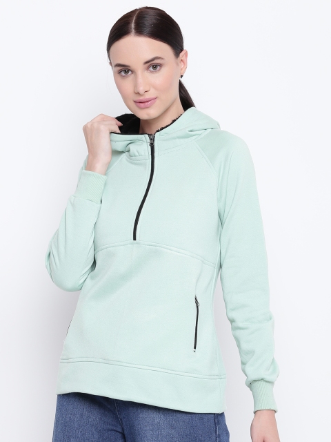 

Belle Fille Women Mint Green Solid Hooded Sweatshirt