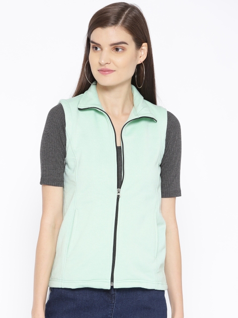 

Belle Fille Women Sea Green Solid Sleeveless Lightweight Jacket