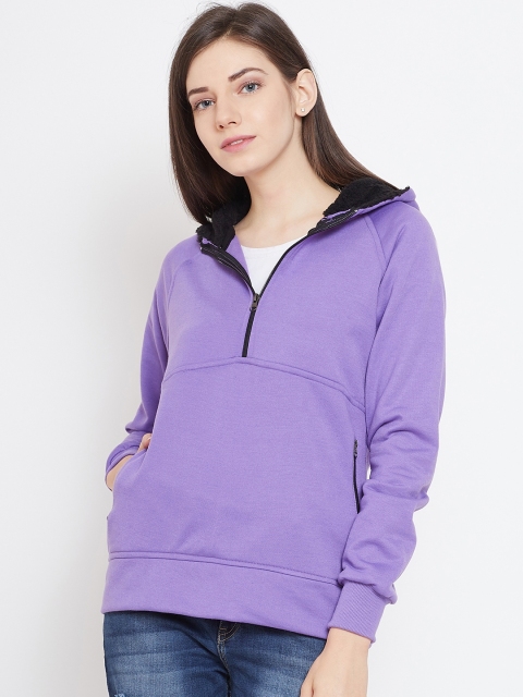 

Belle Fille Women Purple Solid Hooded Sweatshirt