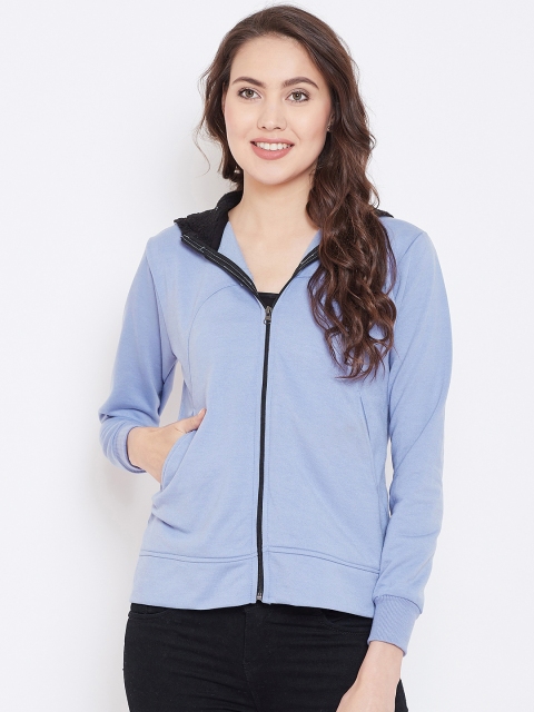 

Belle Fille Women Blue Solid Hooded Sweatshirt