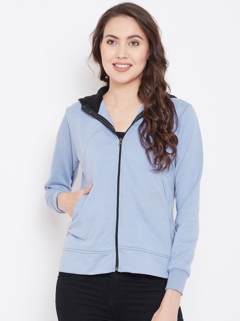 

Belle Fille Women Turquoise Blue Solid Hooded Sweatshirt
