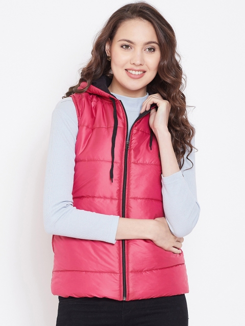 

Belle Fille Women Pink Solid Insulator Sleeveless Hooded Jacket