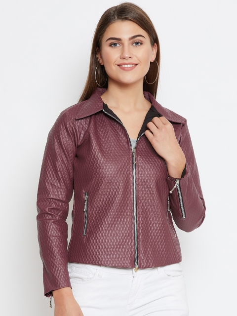

Belle Fille Women Burgundy Quilted Leather Jacket