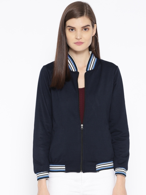 

Belle Fille Women Navy Blue Solid Lightweight Bomber Jacket