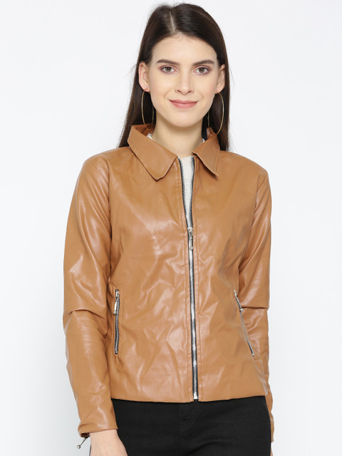 

Belle Fille Women Brown Solid Leather Jacket
