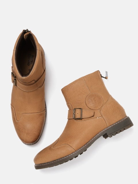 

Royal Enfield Men Tan Brown Solid Leather Mid-Top Flat Boots