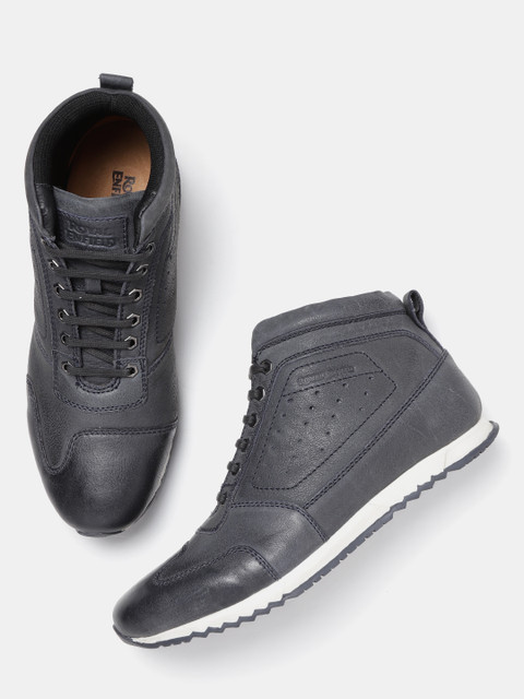 

Royal Enfield Men Navy Blue Perforated Leather Mid-Top Sneakers