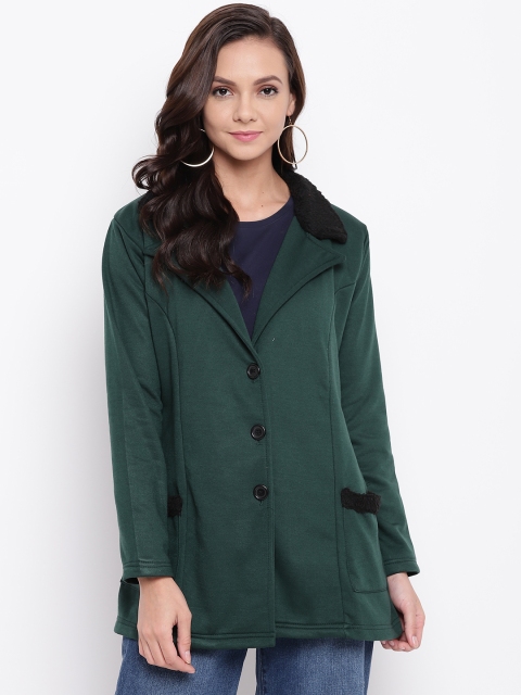 

Belle Fille Women Green Solid Longline Tailored Jacket