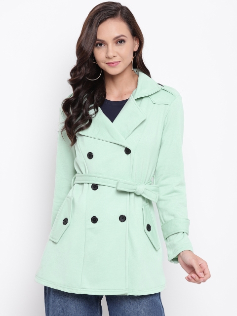 

Belle Fille Women Sea Green Solid Double-Breasted Tailored Jacket