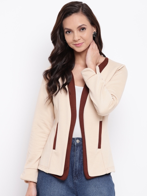

Belle Fille Women Beige Solid Open Front Jacket