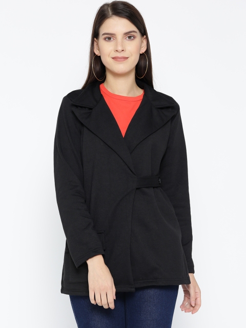 

Belle Fille Women Black Solid Wrap Jacket