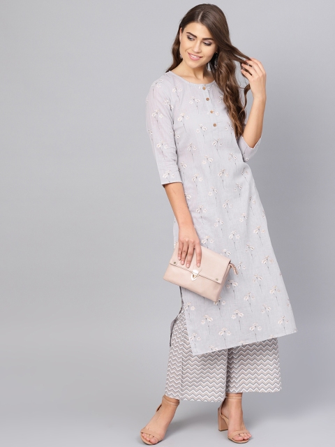 

Yuris Women Grey Printed Kurta with Palazzos