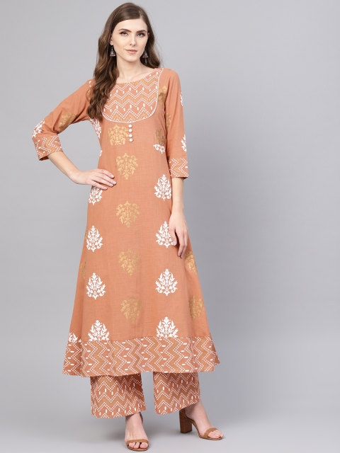 

Yuris Women Brown & White Printed Kurta with Palazzos