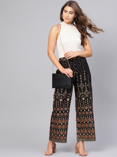 

Yuris Women Black & Golden Printed Straight Palazzos