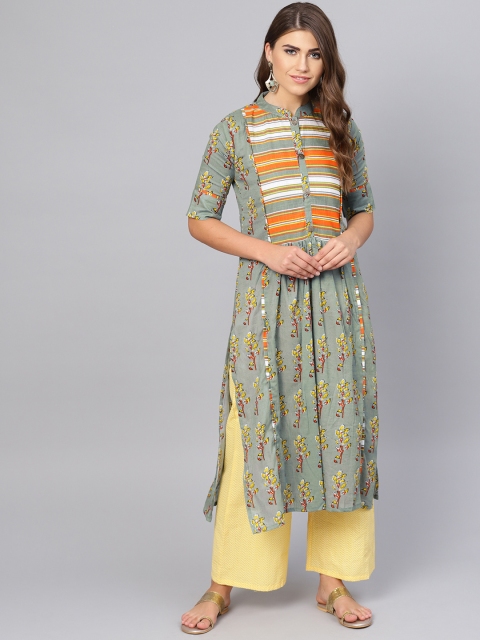 

Yuris Women Green & Yellow Printed A-Line Kurta