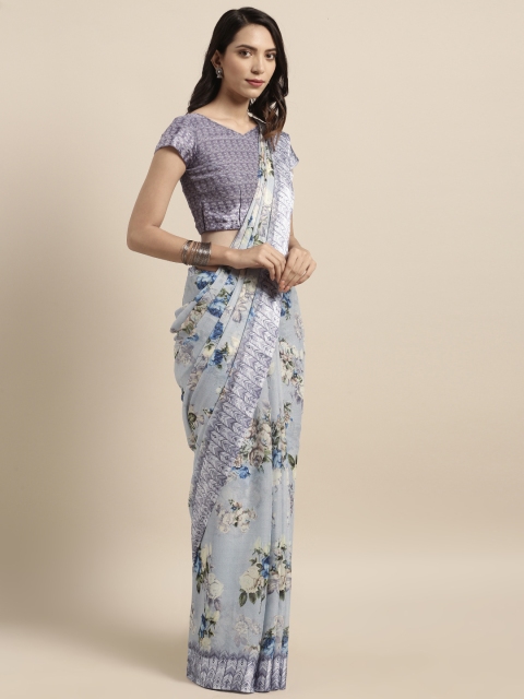 

Satrani Grey & Blue Pure Chiffon Printed Saree