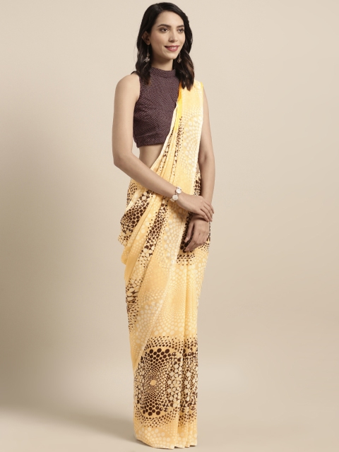 

Satrani Beige & Coffee Brown Pure Georgette Printed Saree