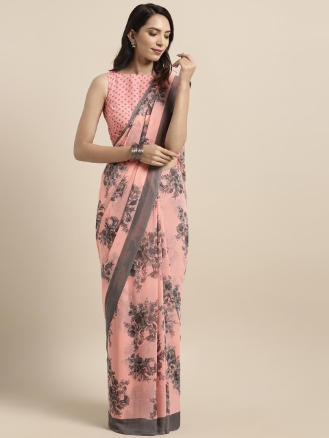 

Satrani Pink & Grey Pure Chiffon Printed Saree