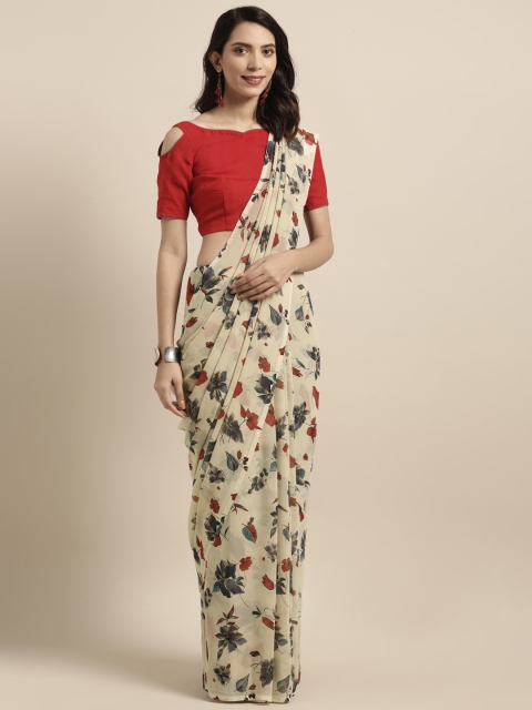 

Satrani Off-White Printed Pure Chiffon Saree