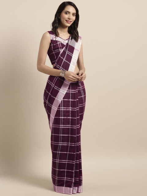 

Satrani Dark Purple & Grey Linen Blend Woven Design Checked Saree