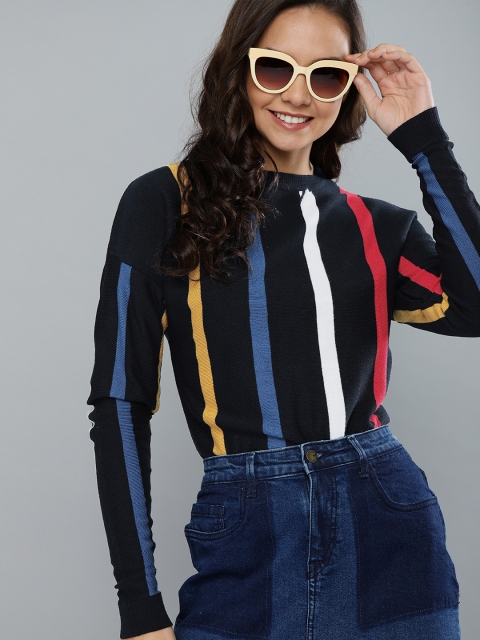 

Mast & Harbour Women Navy Blue & Red Striped Sweater