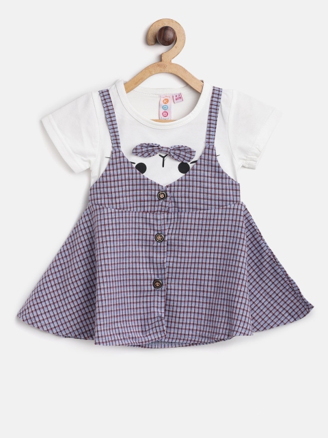 

Kids On Board Girls Purple & White Checked A-Line Dress