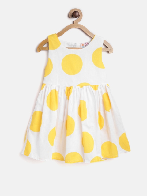 

Kids On Board Girls White & Yellow Polka Dot Fit and Flare Dress