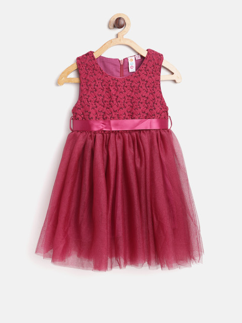 

Kids On Board Girls Maroon Embroidered Fit & Flare Dress