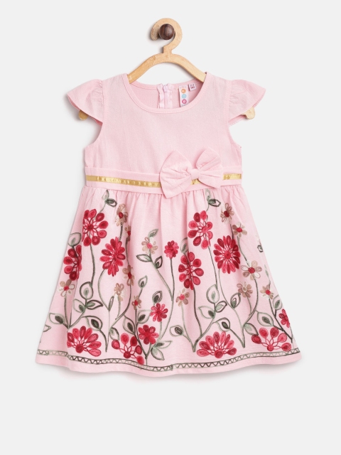

Kids On Board Girls Pink & Red Embroidered Fit & Flare Dress