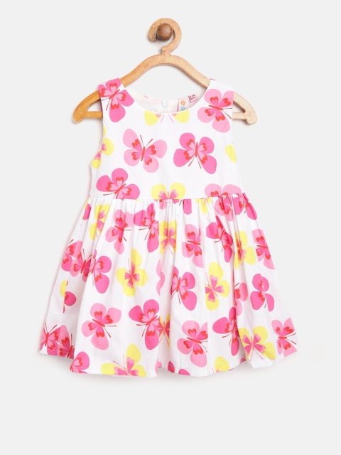 

Kids On Board Girls White & Pink Butterfly Print Fit & Flare Dress