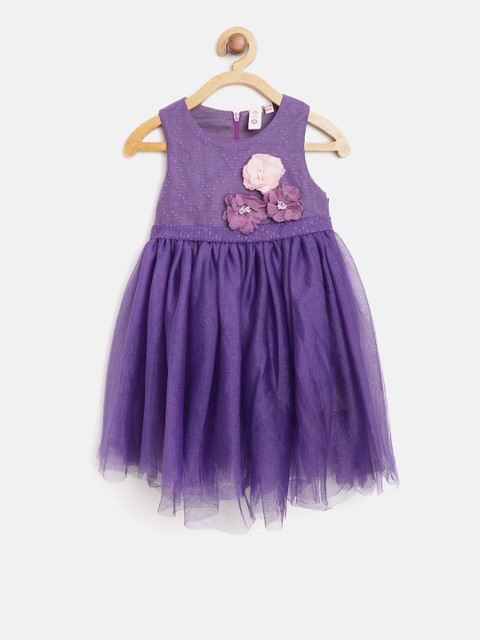

Kids On Board Girls Purple Net Solid Fit & Flare Dress