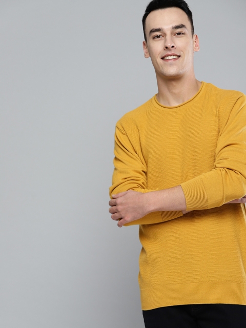 

Mast & Harbour Men Mustard Yellow Self-Design Sweater