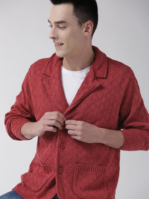 

Mast & Harbour Men Rust Red Self Design Cardigan