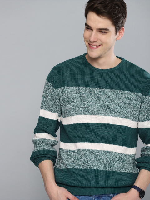 

Mast & Harbour Men Teal Green & White Colourblocked Sweater