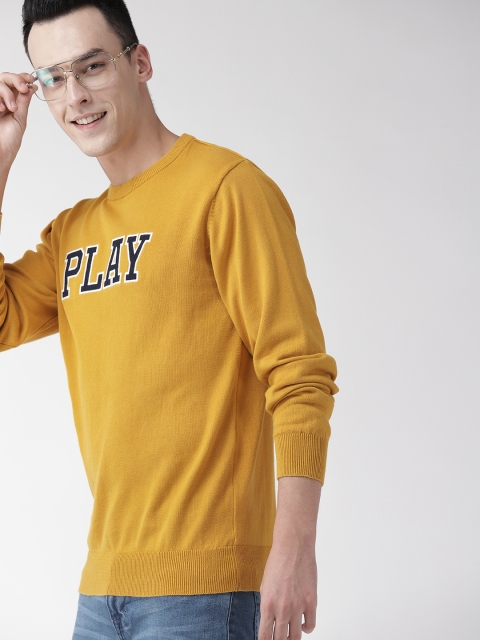 

Mast & Harbour Men Mustard Yellow Applique Detail Sweater