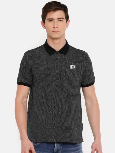 

Ed Hardy Men Black Self Design Polo Collar T-shirt