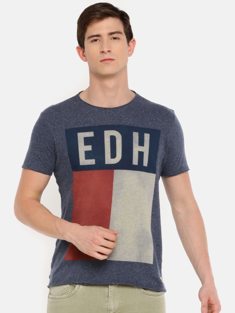 

Ed Hardy Men Blue & Beige Printed Round Neck T-shirt