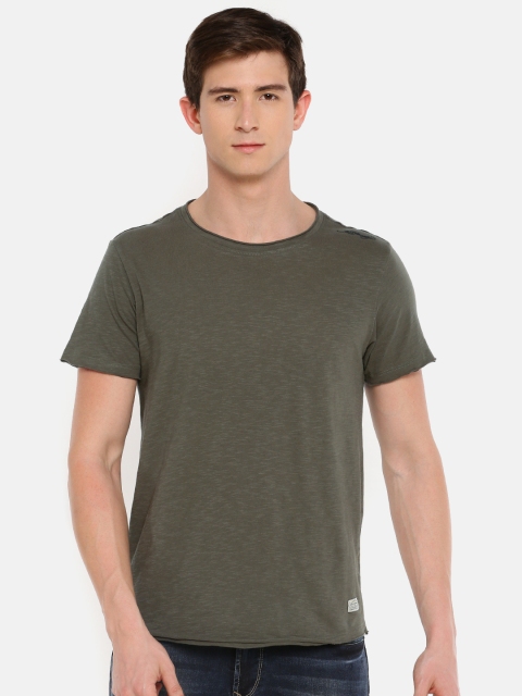 

Ed Hardy Men Olive Green Solid Round Neck Pure Cotton T-shirt