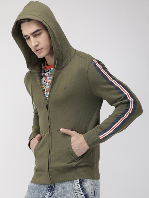

Denizen From Levis Men Olive Green Solid Hooded Sweatshirt