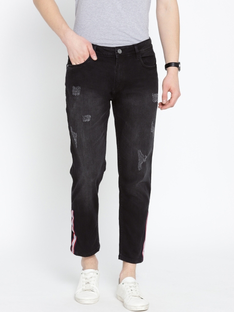 

Mast & Harbour Men Black Slim Fit Mid-Rise Mildly Distressed Stretchable Cropped Jeans