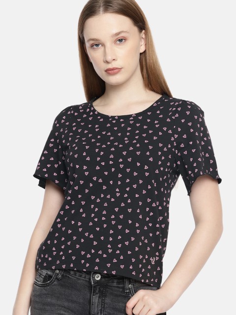

Denizen From Levis Women Black & Pink Printed Round Neck T-shirt