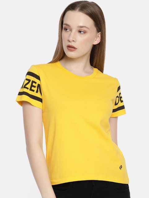 

Denizen From Levis Women Yellow Solid Round Neck T-shirt