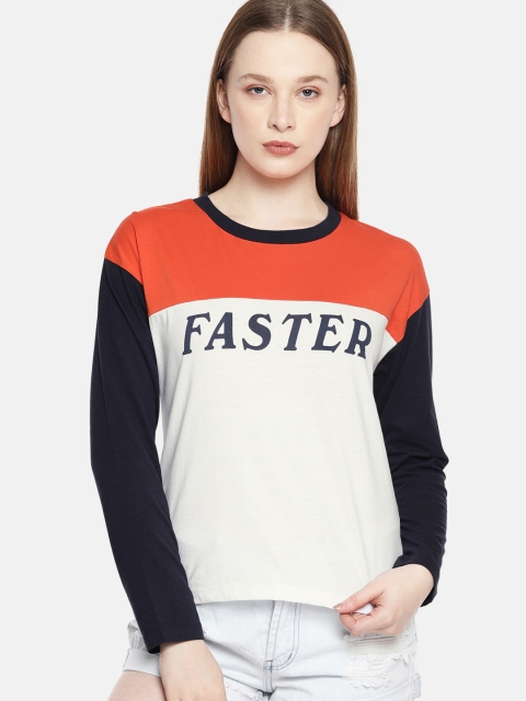 

Denizen From Levis Women White Red Colourblocked Round Neck Pure Cotton T-shirt