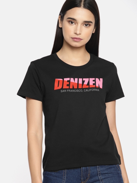 

Denizen From Levis Women Black Printed Round Neck T-shirt